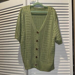Light Olive Green Knit Button Cardigan